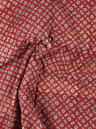 Rustic Red Hand Block Printed Cotton Fabric Per Meter - F001F2442