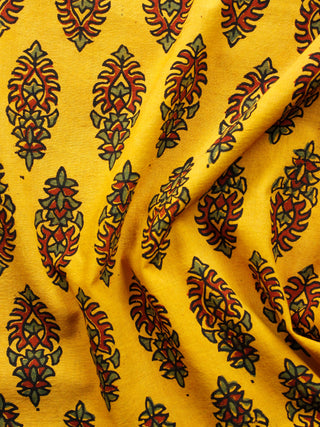 Yellow Red Green Ajrakh Hand Block Printed Cotton Fabric Per Meter - F003F1579