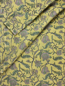 Yellow Green Grey Hand Block Printed Cotton Fabric Per Meter - F001F2286