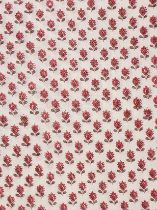 White Red Pink Hand Block Printed Cotton Fabric Per Meter - F001F2349