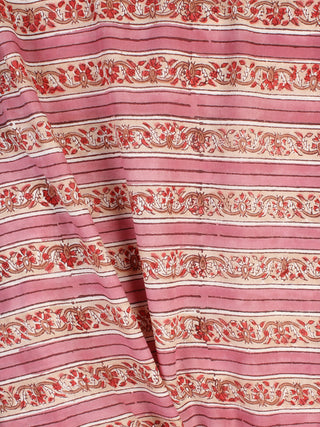 Salmon Pink Red Peanut Brown Hand Block Printed Cotton Fabric Per Meter - F001F2333