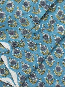 Steel Blue Grey Green Hand Block Printed Cotton Fabric Per Meter - F001F2268