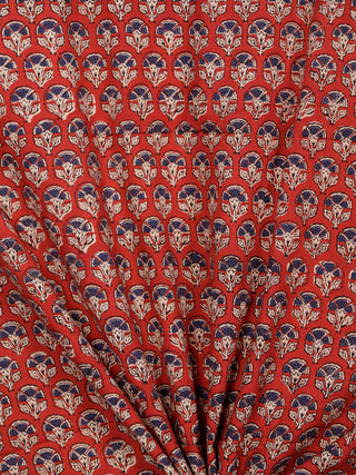 Red Indigo Beige Hand Block Printed Cotton Fabric Per Meter - F001F1739