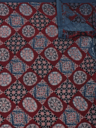Maroon Ivory Pink Black Ajrakh Block Printed Cotton Fabric Per Meter - F0916677