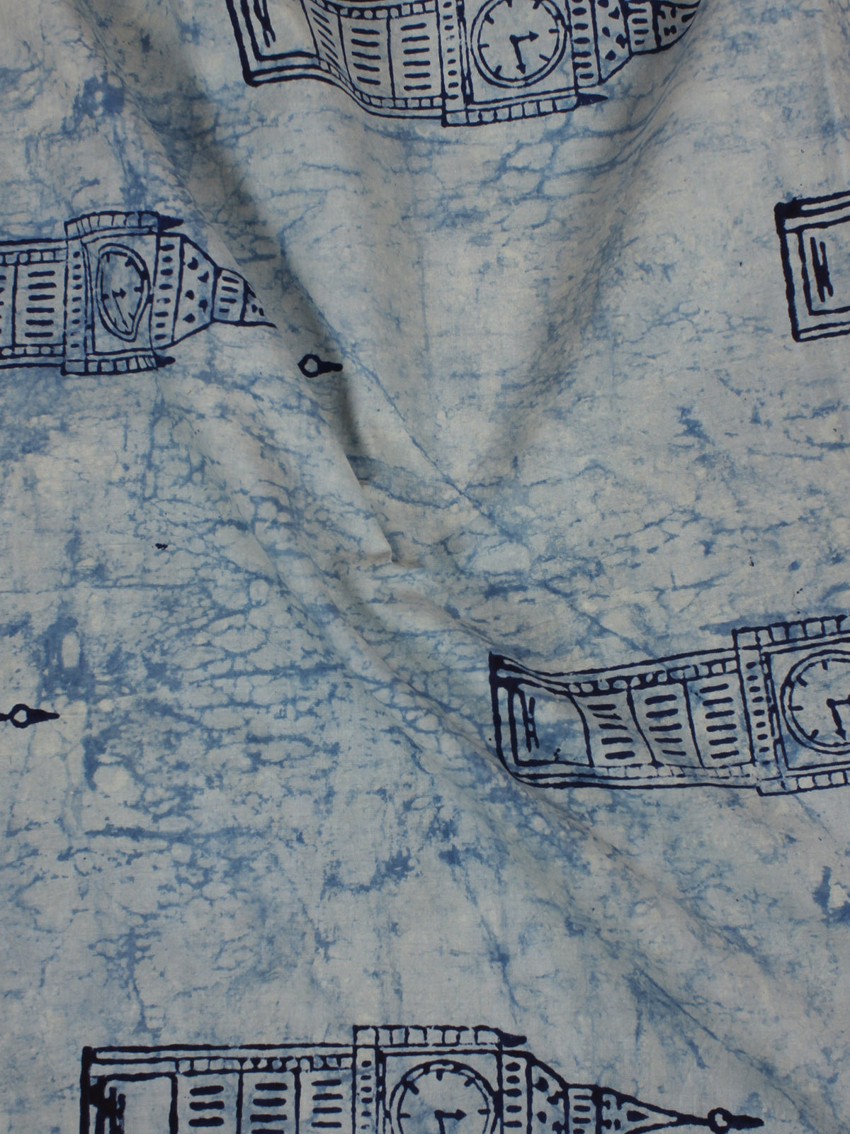 Indigo Hand Block Printed Cotton Cambric Fabric Per Meter - F0916111