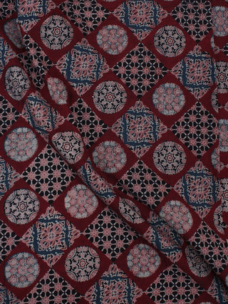 Maroon Ivory Pink Black Ajrakh Block Printed Cotton Fabric Per Meter - F0916677