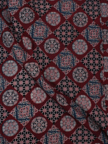 Maroon Ivory Pink Black Ajrakh Block Printed Cotton Fabric Per Meter - F0916677