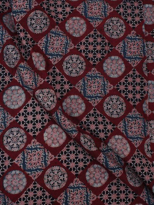 Maroon Ivory Pink Black Ajrakh Block Printed Cotton Fabric Per Meter - F0916677