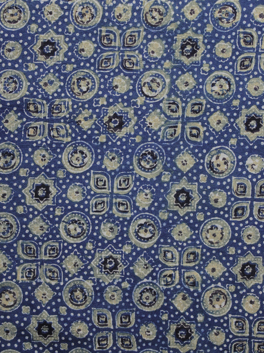 Blue Olive Green Black Ajrakh Printed Cotton Fabric Per Meter - F003F1205