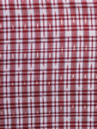 White Red Checks Pochampally Hand Weaved Ikat Fabric Per Meter - F003F1259