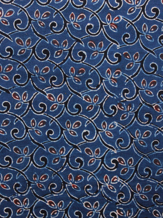 Indigo Maroon Black Ivory Ajrakh Hand Block Printed Cotton Fabric Per Meter - F003F1623