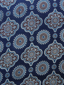 Indigo Blue Brown Ajrakh Hand Block Printed Rayon Fabric Per Meter - F003F1552