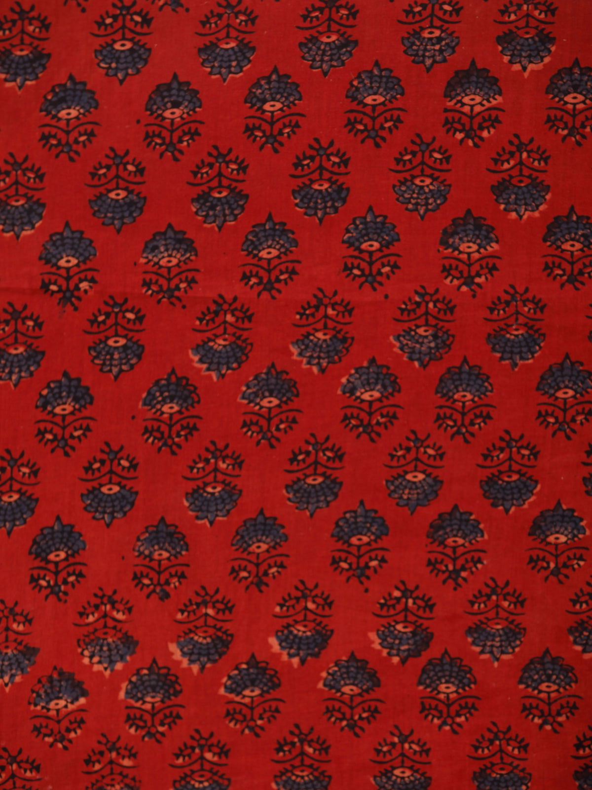 Red Black Blue Ajrakh Hand Block Printed Cotton Fabric Per Meter - F003F1783