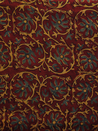Maroon Rust Orange Green Ajrakh Hand Block Printed Cotton Blouse Fabric - BPA050