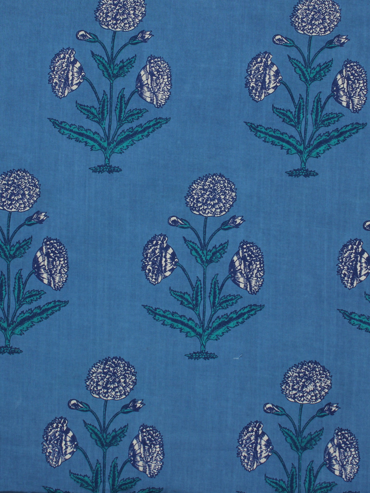 Blue White Green Hand Block Printed Cotton Fabric Per Meter - F001F2040