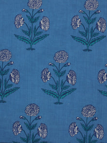 Blue White Green Hand Block Printed Cotton Fabric Per Meter - F001F2040
