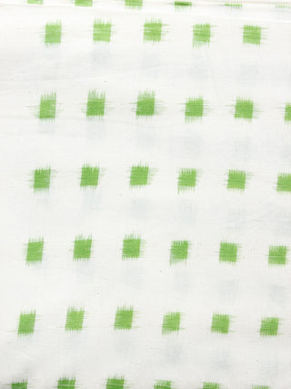 White Green Pochampally Hand Woven Double Ikat Geometric Pattern Fabric Per Meter - F002F1451