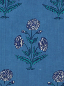 Blue White Green Hand Block Printed Cotton Fabric Per Meter - F001F2040