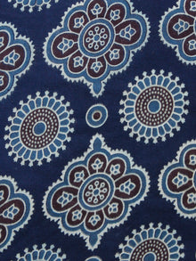 Indigo Blue Brown Ajrakh Hand Block Printed Rayon Fabric Per Meter - F003F1552