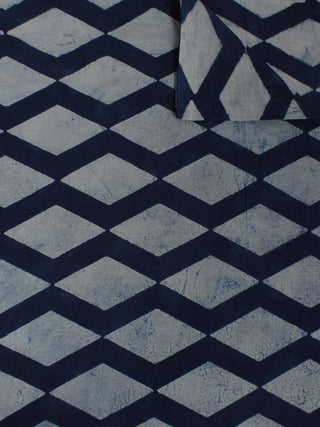 Indigo White Hand Block Printed Cotton  cambric Fabric Per Meter - F0916011