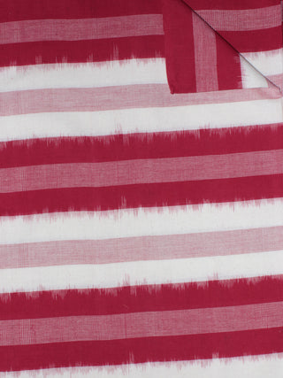 Red Ivory Pink Pochampally Hand Weaved Double Ikat Full Striped Fabric Per Meter - F0916759
