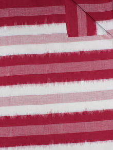 Red Ivory Pink Pochampally Hand Weaved Double Ikat Full Striped Fabric Per Meter - F0916759