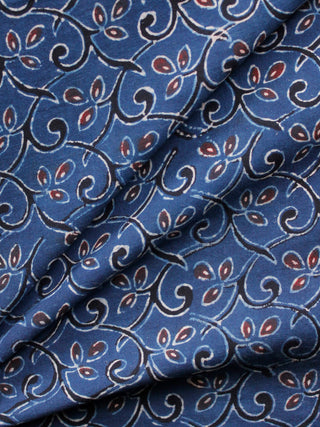Indigo Maroon Black Ivory Ajrakh Hand Block Printed Cotton Fabric Per Meter - F003F1623