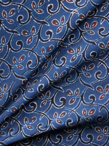 Indigo Maroon Black Ivory Ajrakh Hand Block Printed Cotton Fabric Per Meter - F003F1623