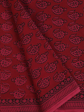 Crimson Red Pink Black Bagh Printed Cotton Fabric Per Meter - F005F2101