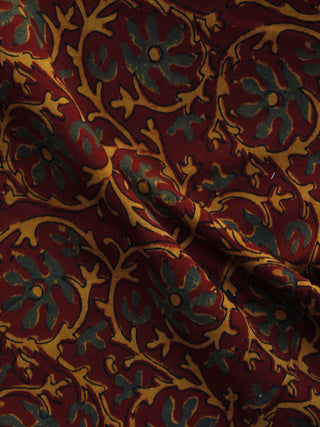 Maroon Rust Orange Green Ajrakh Hand Block Printed Cotton Blouse Fabric - BPA050
