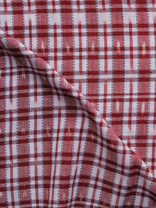 White Red Checks Pochampally Hand Weaved Ikat Fabric Per Meter - F003F1259