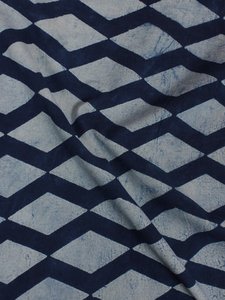 Indigo White Hand Block Printed Cotton  cambric Fabric Per Meter - F0916011