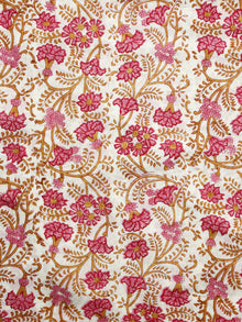 Ivory Pink Mustard Hand Block Printed Cotton Fabric Per Meter - F001F1097