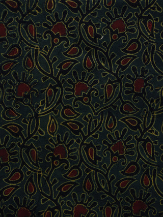 Green Black Rust Ajrakh Hand Block Printed Cotton Blouse Fabric - BPA051
