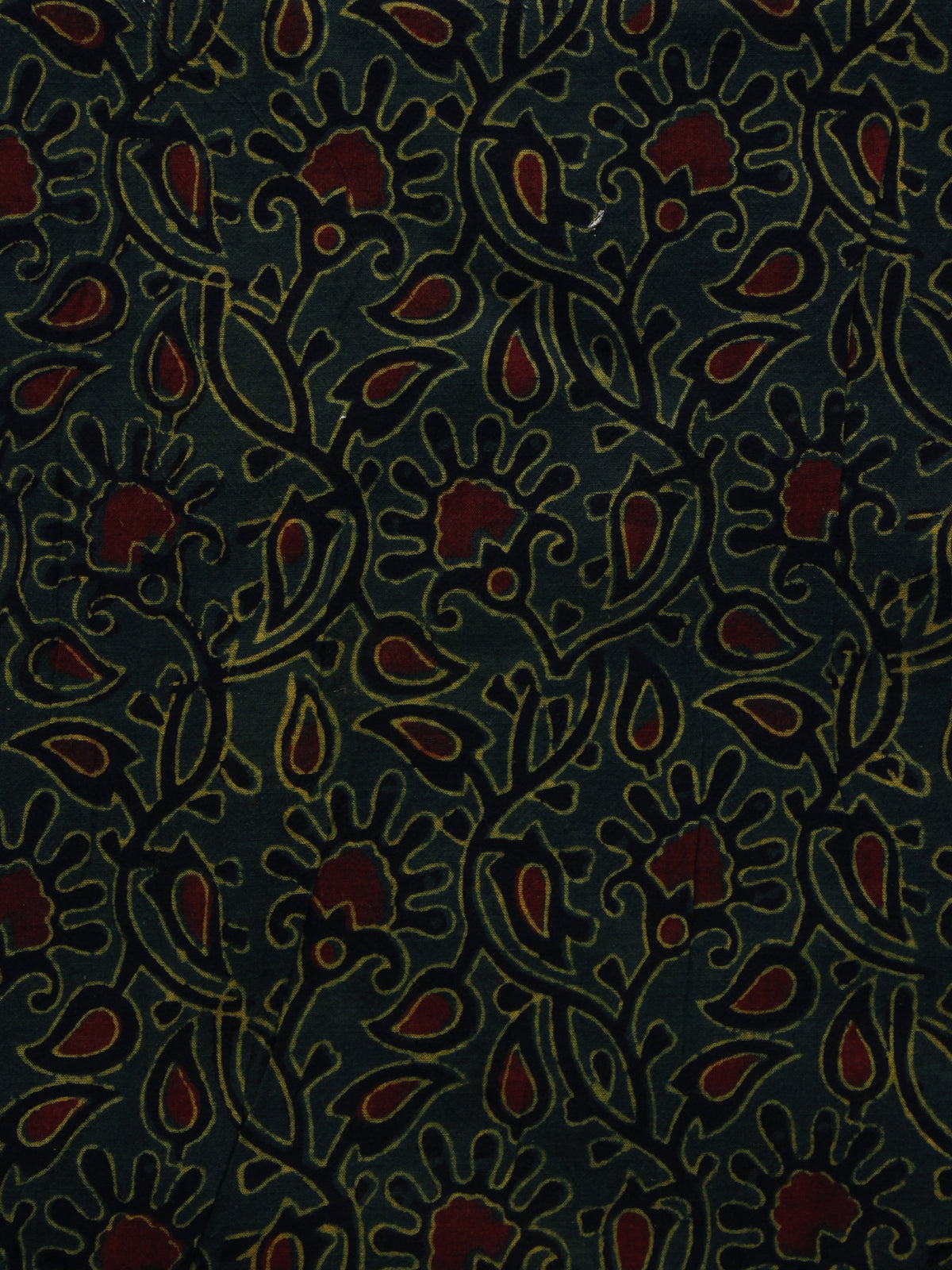 Green Black Rust Ajrakh Hand Block Printed Cotton Blouse Fabric - BPA051