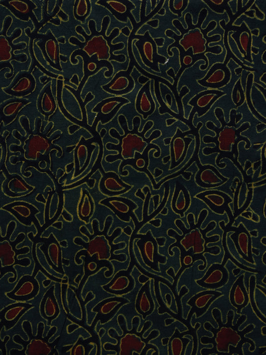 Green Black Rust Ajrakh Hand Block Printed Cotton Blouse Fabric - BPA051
