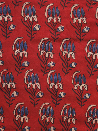Rust Black Blue Ajrakh Hand Block Printed Cotton Blouse Fabric - BPA074