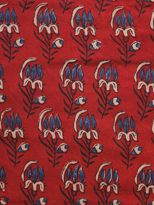 Rust Black Blue Ajrakh Hand Block Printed Cotton Blouse Fabric - BPA074