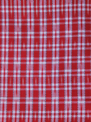 Red White Pochampally Hand Weaved Ikat Fabric Per Meter - F003F1264