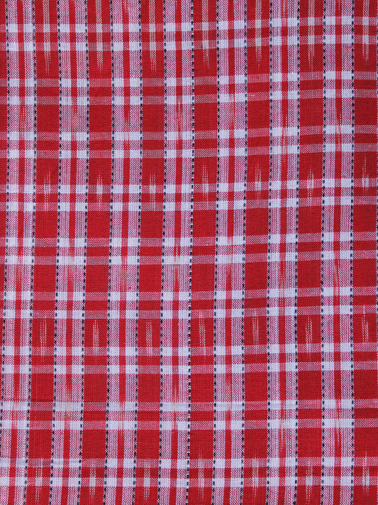 Red White Pochampally Hand Weaved Ikat Fabric Per Meter - F003F1264