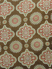Mud Brown Sage Green Ivory Ajrakh Hand Block Printed Rayon Fabric Per Meter - F003F1553