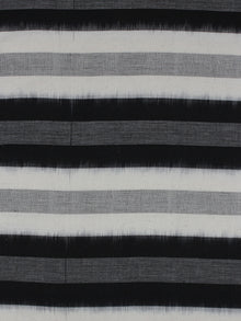 Black White Grey Pochampally Hand Weaved Double Ikat Full Striped Fabric Per Meter - F0916760