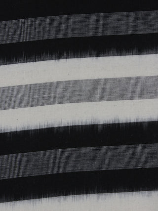 Black White Grey Pochampally Hand Weaved Double Ikat Full Striped Fabric Per Meter - F0916760