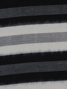 Black White Grey Pochampally Hand Weaved Double Ikat Full Striped Fabric Per Meter - F0916760