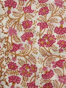 Ivory Pink Mustard Hand Block Printed Cotton Fabric Per Meter - F001F1097