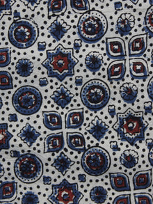 White Blue Red Ajrakh Printed Cotton Fabric Per Meter - F003F1206