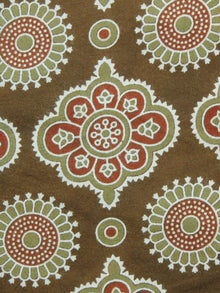 Mud Brown Sage Green Ivory Ajrakh Hand Block Printed Rayon Fabric Per Meter - F003F1553