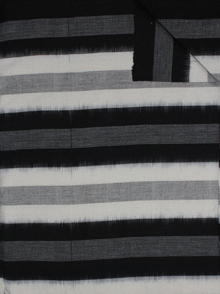 Black White Grey Pochampally Hand Weaved Double Ikat Full Striped Fabric Per Meter - F0916760