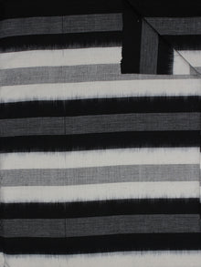 Black White Grey Pochampally Hand Weaved Double Ikat Full Striped Fabric Per Meter - F0916760