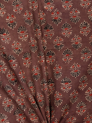 Brown Black Maroon Beige Ajrakh Hand Block Printed Cotton Fabric Per Meter - F003F1784